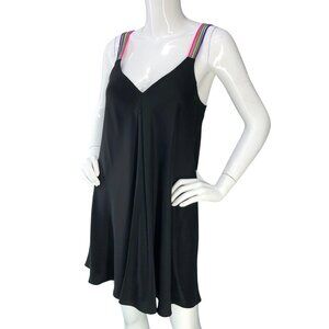 Amanda Uprichard Dress Womens XS Silk Slip V Neck Rainbow Strap Black Aline